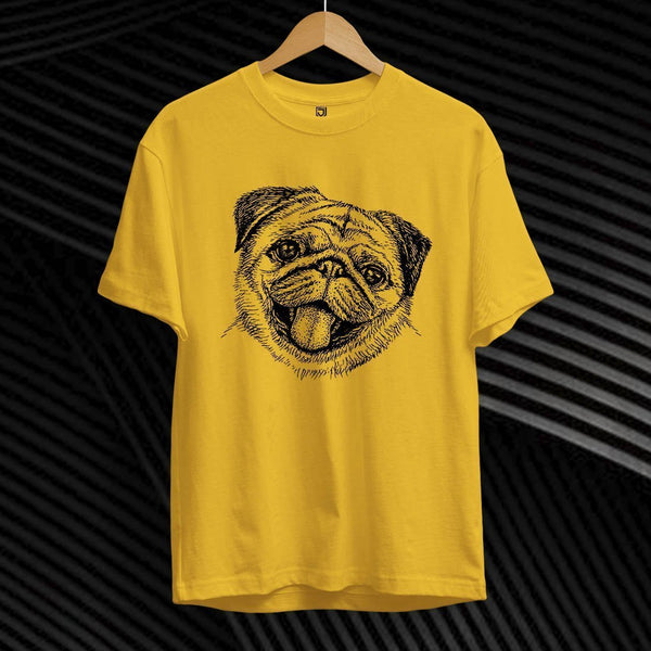Juxar yellow stylish cotton t shirts on sale with black pug dog face graphic print