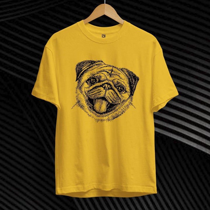 Juxar yellow stylish cotton t shirts on sale with black pug dog face graphic print