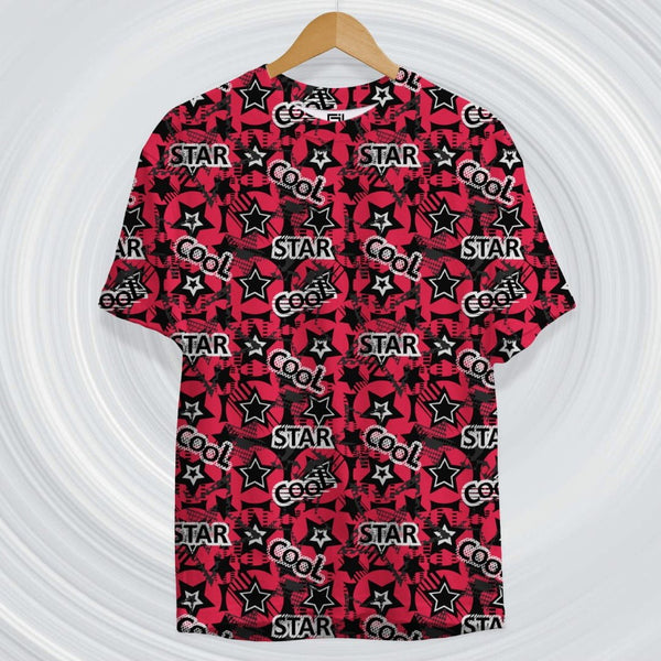Juxar printed stylish t-shirt for summer in red with black and white star and cool text pattern
