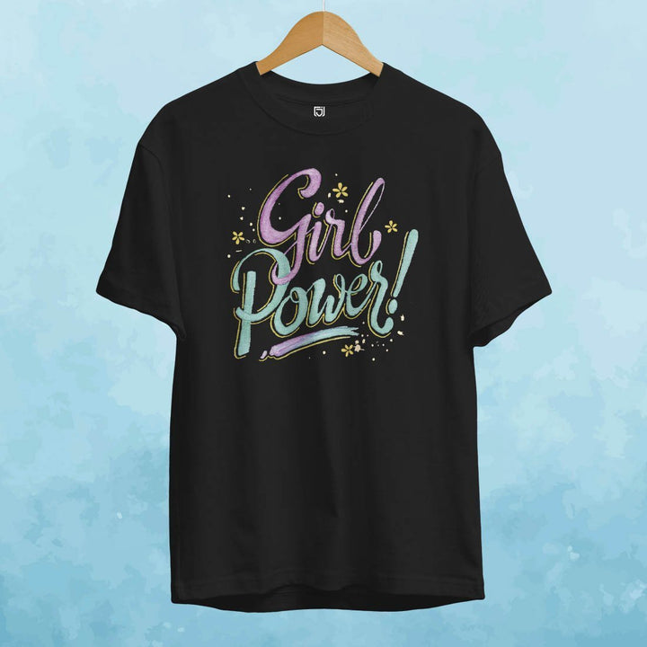 Juxar black girls t shirt with pastel Girl Power script design on front custom printed t shirt for girl
