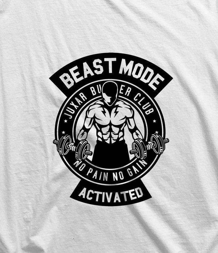 Juxar men's top brand sando white with black Beast Mode activated bodybuilding graphic