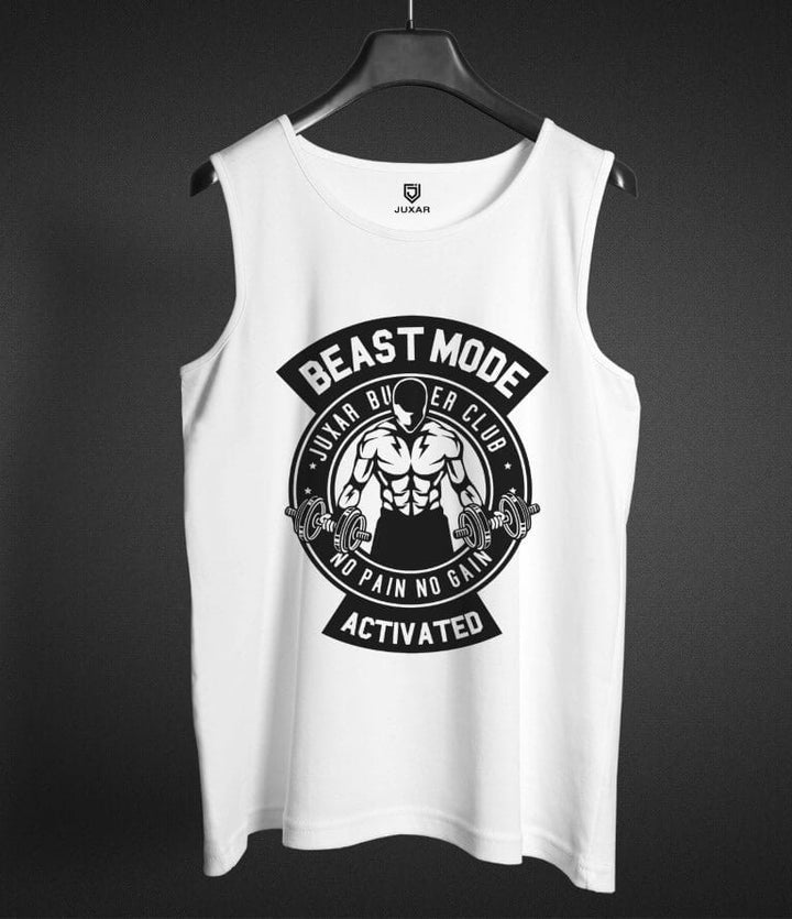 Juxar men's white sleeveless top brand sando with Beast Mode graphic design