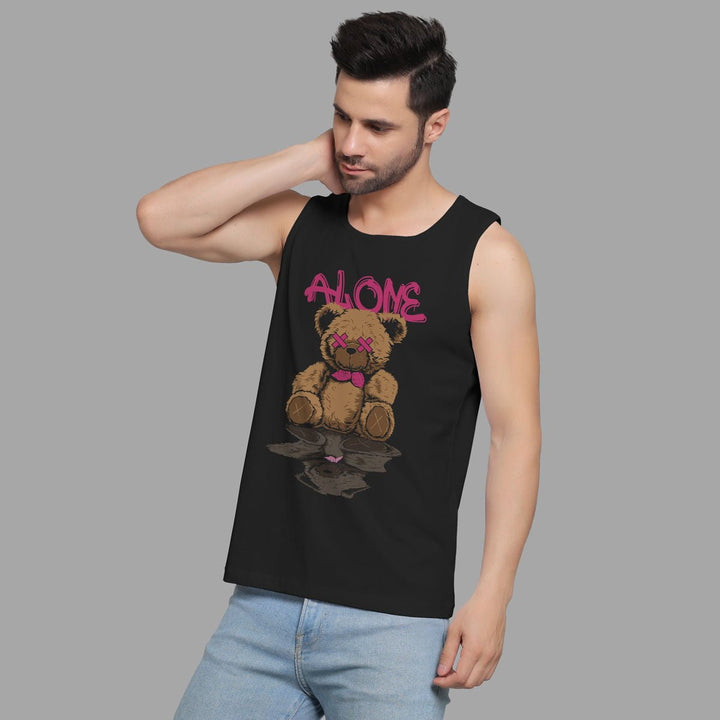 Juxar mens unique teddy sando black sleeveless shirt with teddy bear graphic and alone text