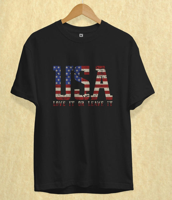 Juxar black USA print unisex cotton t shirt India with love it or leave it slogan