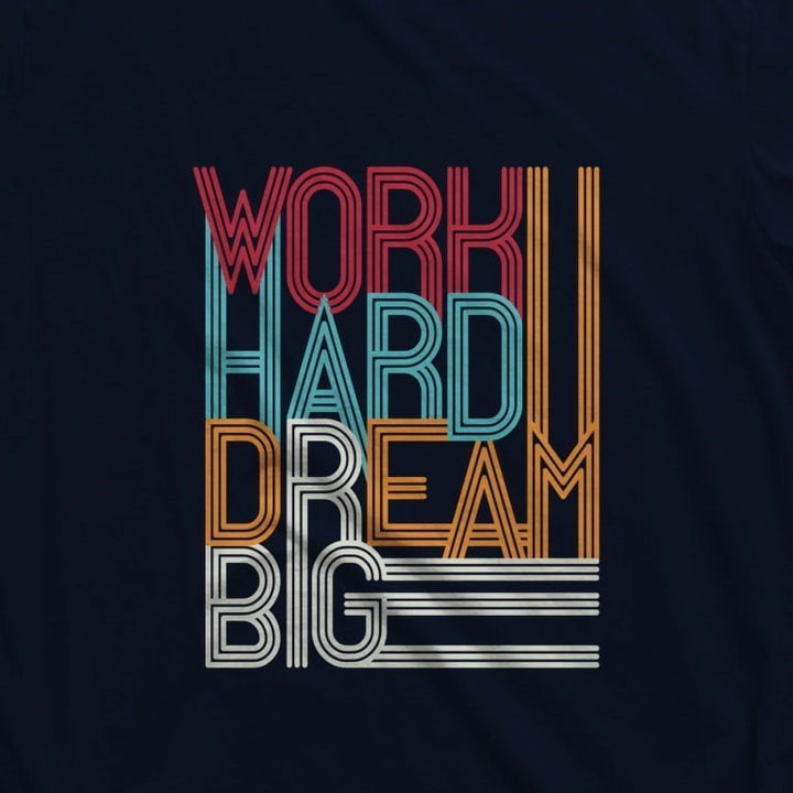 Juxar navy Cotton Longline Tee with retro multicolor WORK HARD DREAM BIG line art graphic work hard slogan t-shirt