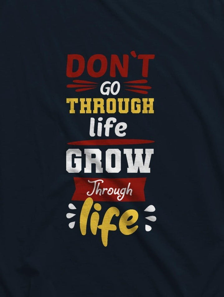 Juxar fashionable cotton longline t shirt navy with colorful typographic quote Dont go through life grow through life
