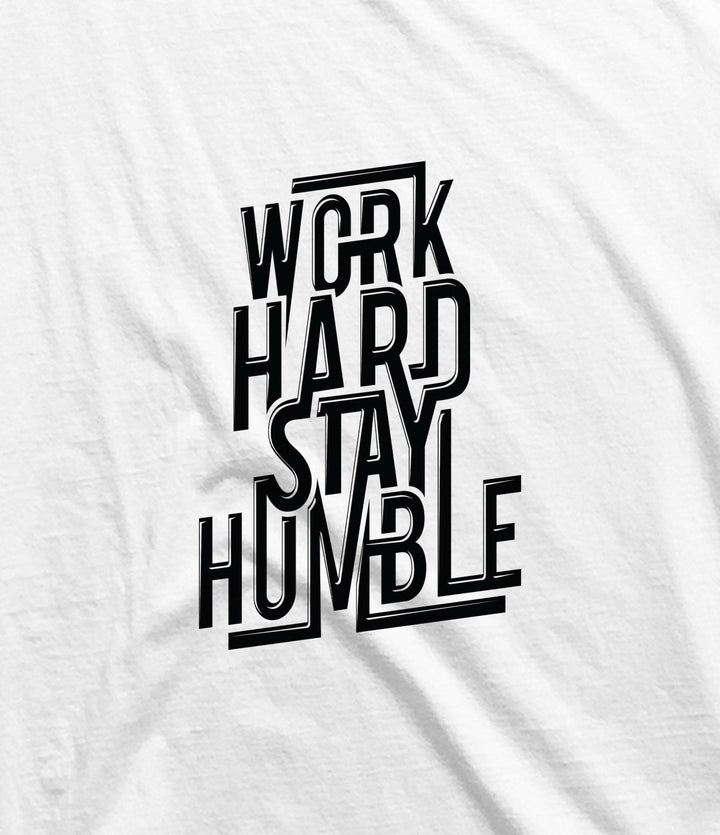 Juxar white cotton longline tee with black Work Hard Stay Humble typography for designer cotton longline t shirt outfit