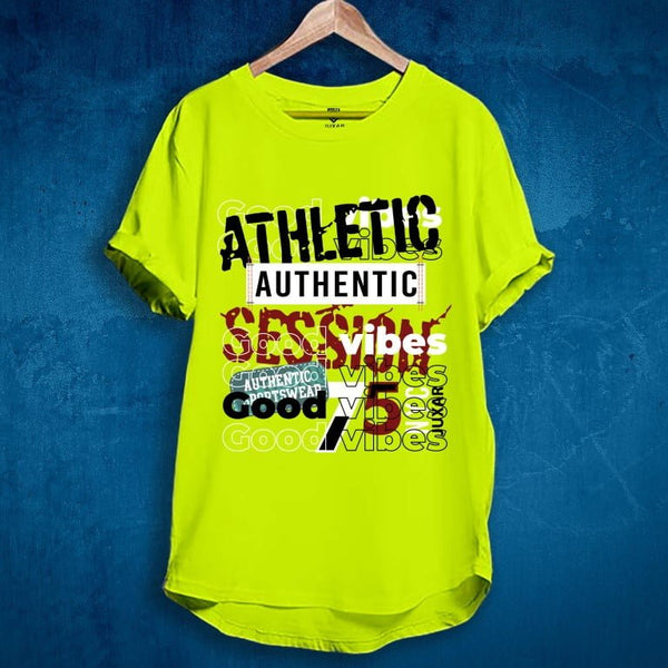 Juxar hip hop longline tee neon green cotton longline shirt with athletic authentic graphic print
