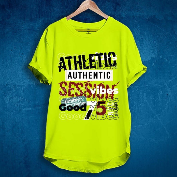Juxar hip hop longline tee neon green cotton longline shirt with athletic authentic graphic print