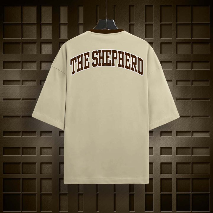 Juxar vintage cotton oversized t-shirt in beige with brown The Shepherd graphic on back
