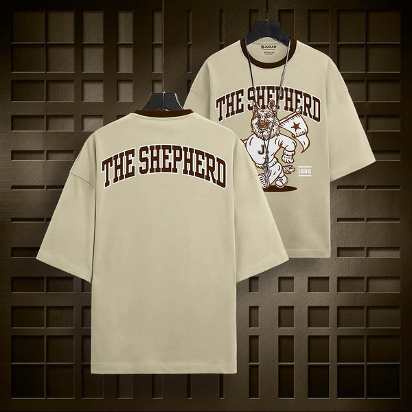 Juxar vintage cotton oversized t-shirt in beige with The Shepherd graphic printed on front and back