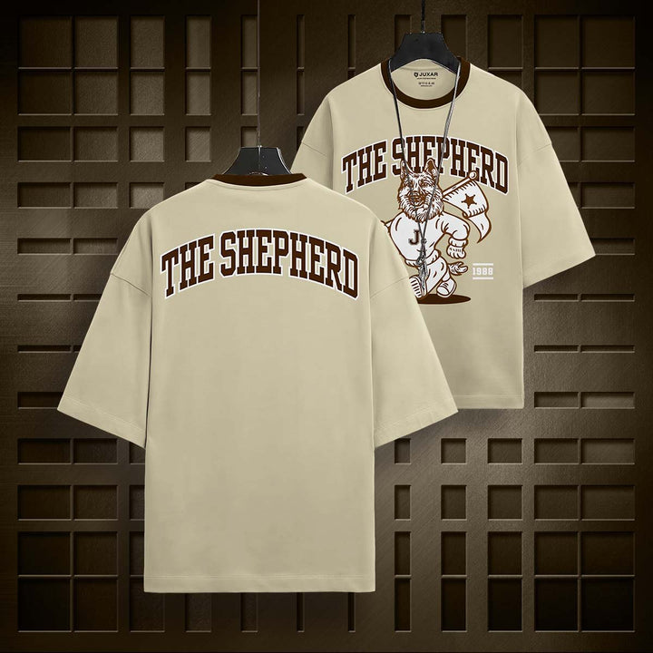 Juxar vintage cotton oversized t-shirt in beige with The Shepherd graphic printed on front and back