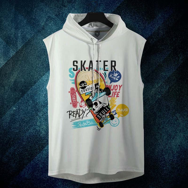 Juxar men's white sports hoodie sando with colorful skater skateboard graphic print