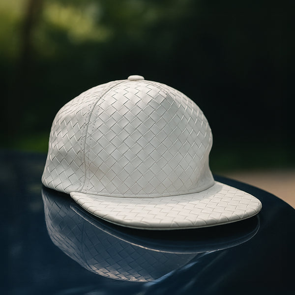 QUILTED LEATHERETTE WHITE SNAPBACK CAP